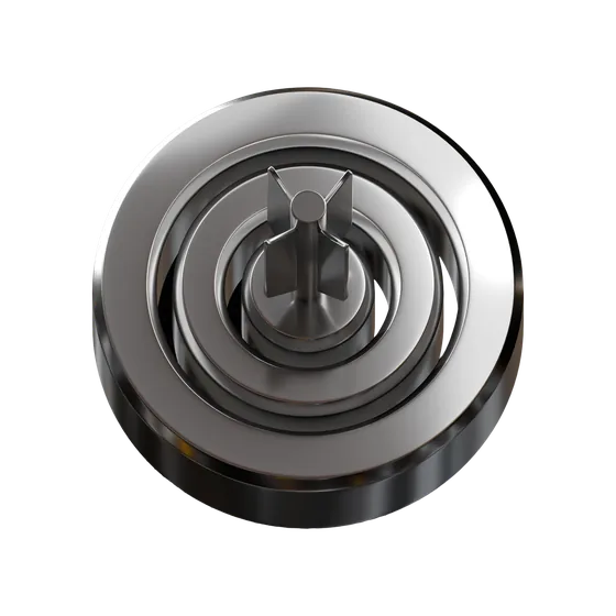 An arrow in the centre of a metal target